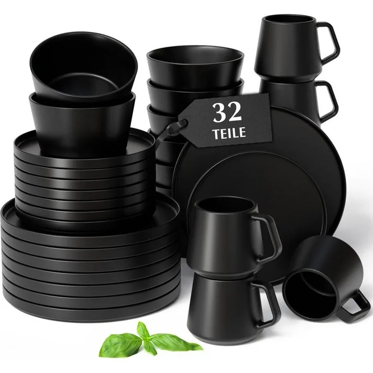 MiaMio Geschirr-Set Luxe Geschirrset 32-tlg Schwarz