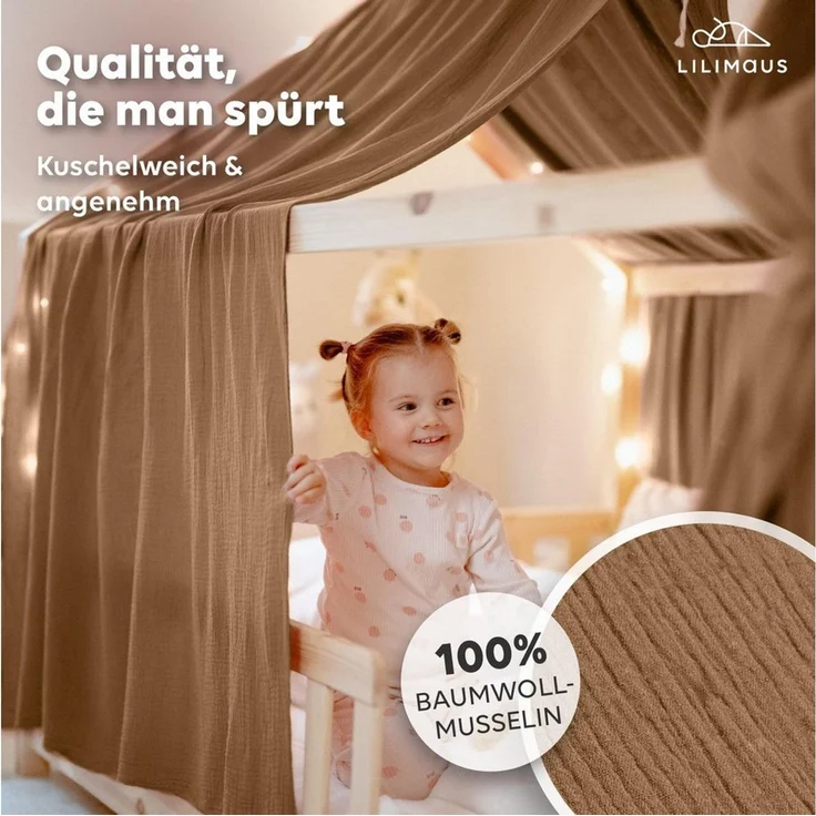 lilimaus Betthimmel Hausbett Himmel 2er-Set aus 100% Musselin - für Kinderbett (1-tlg), Set mit 2 abgestimmten Stoffbahnen - weich & schnell montiert – Bild 2