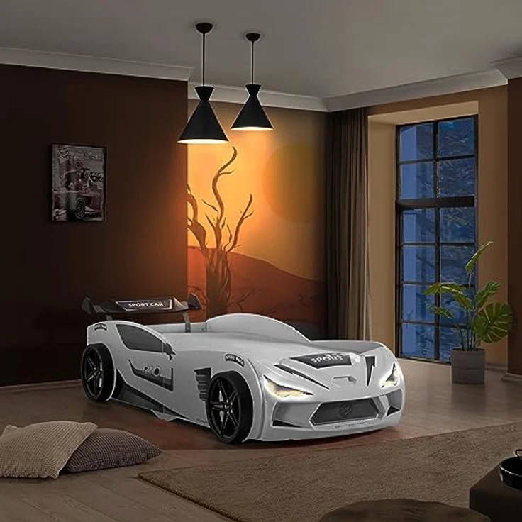 Aileenstore Autobett Rio, Kinderbett 90 x 200 cm, inkl. Lattenrost, Heckspoiler LED-Beleuchtung – Bild 5
