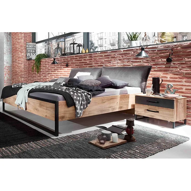 'Detroit' Futonbett, Plankeneiche / Metall, 180x200 cm