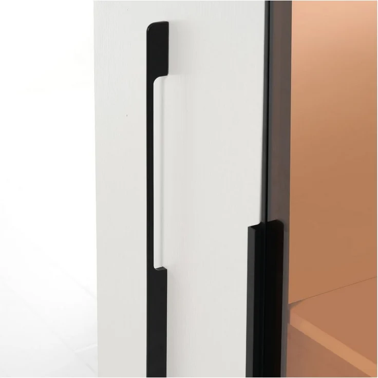 BlingBin Stauraumvitrine Multifunktionsschrank Glasvitrine (1-St, Bücherregal mit LED-Vitrine & seitlichem Auszugsschrank auf Rollen) Soft-Close-Scharniere, Warmgelbe Beleuchtung, 110,5×35×160 cm – Bild 3
