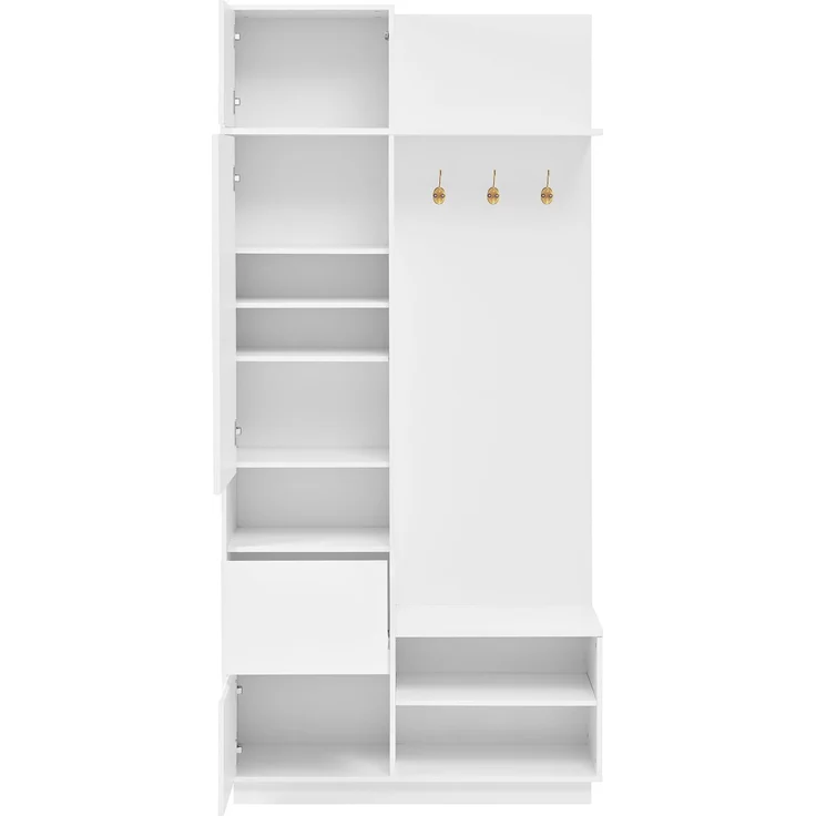 Kompaktgarderobe mit Spiegel und Sitzbank,Flurgarderobe mit Schuhschrank und Haken, Kleiderhaken,Kompaktgarderobe,Flurmöbel Set,Flurgarderobe – Bild 9