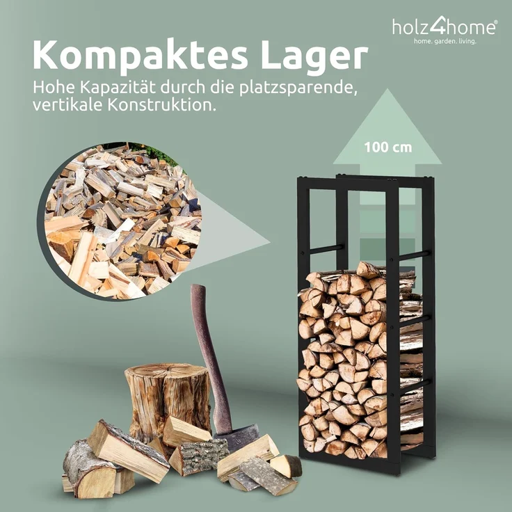 Kaminholzregal - Metall, Schwarz - BHT 40 x 100 x 25cm – Bild 6