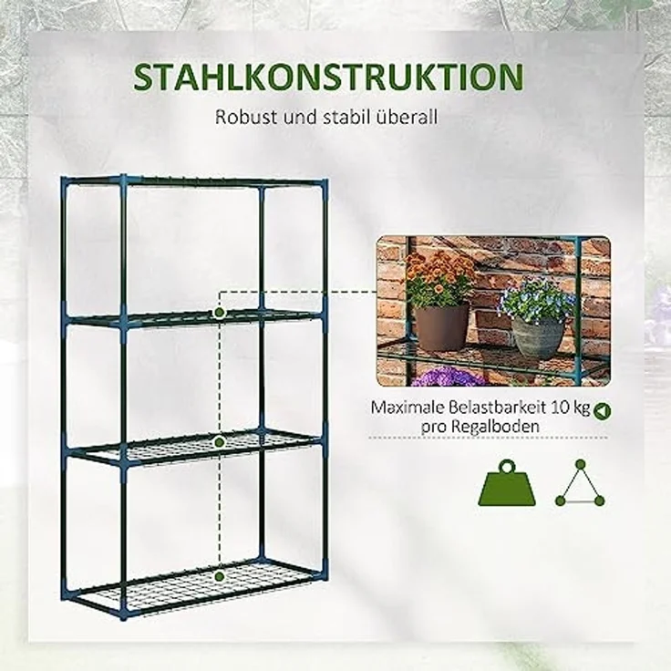 Outsunny Pflanzentreppe Blumenständer, Blumenregal mit 4 Regalböden, kombinierbar (Pflanzenregal, 2 St, Pflanzenständer), für Garten, Balkon, Grün – Bild 5