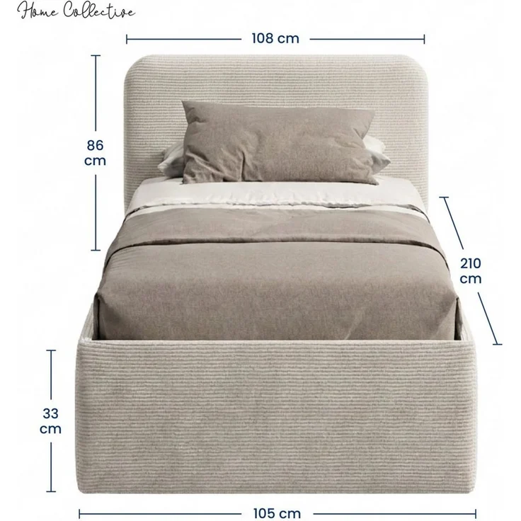 Home Collective Polsterbett Bett mit Stauraum, verstellbarem Lattenrost, viele Größen (Größen: 100x200 120x200 140x200 160x200 180x200 200x200, hochwertiger Kordstoff, made in Germany), wählbare Matratze Federkern oder Kaltschaum, Hellbeige – Bild 3
