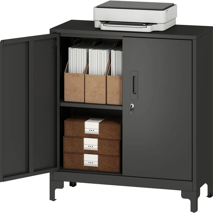 Büroschrank aus Metall, verschließbare Türen, Bürokommode, 2-stufiges Design, Schwarz--Schwarz--91x35x80cm--YOUDENOVA – Bild 2
