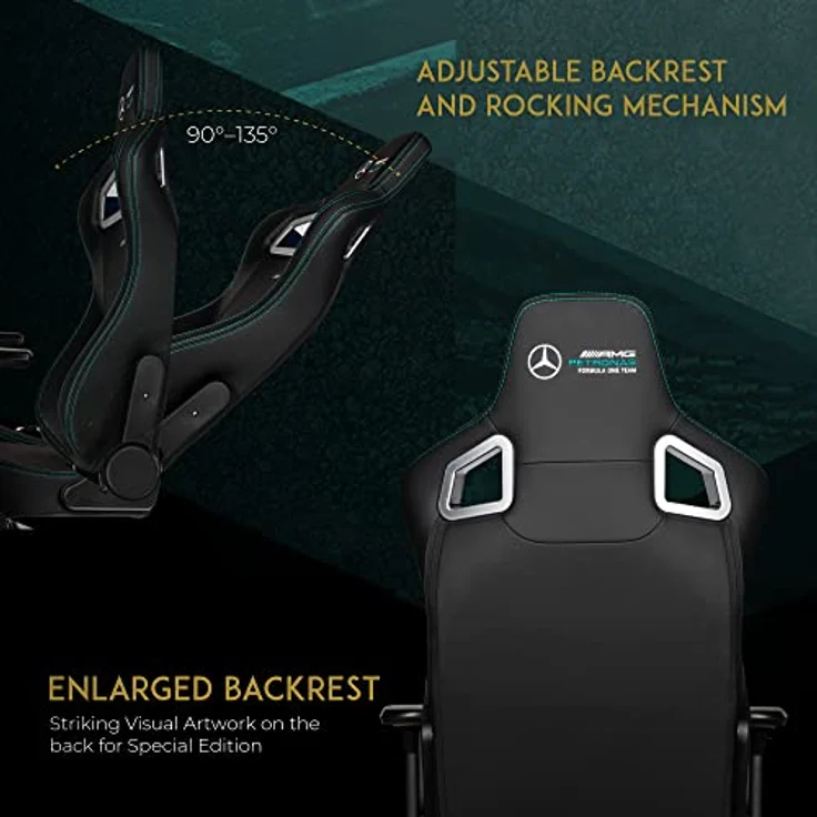 noblechairs Epic Gaming Chair, Bürostuhl Ergonomisch, Schreibtisch Stuhl, Gaming Stuhl, PU Leder Hybrid Bezug, Belastbarkeit 120, Mercedes AMG Petronas, Formula One Team 2021 Edition – Bild 7