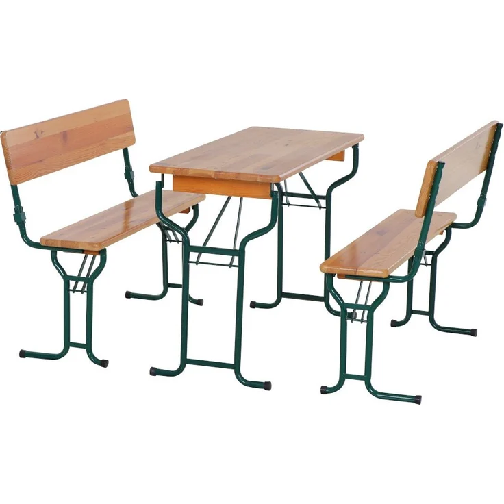 Fun Star Festzeltgarnitur mit Rückenlehne, 3-teilig, Holz natur / Stahl grün, 79 x 50 x 110 cm – Bild 1