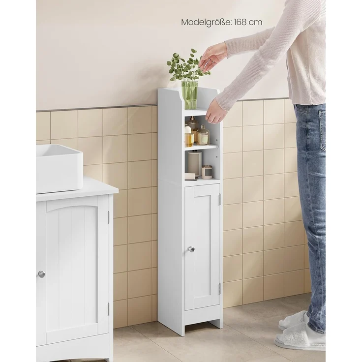 VASAGLE Badezimmerschrank klein, Badschrank schmal, stehend, mit Tür und Regal, kleiner Schrank für Toilettenpapier, Toilettenschrank, verstellbare Ablagen, 20 x 18 x 92 cm，wolkenweiß – Bild 8