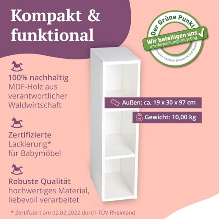 Puckdaddy 'Moritz' Stauraumregal für Malm 19 x 30 x 75 cm, weiß – Bild 4