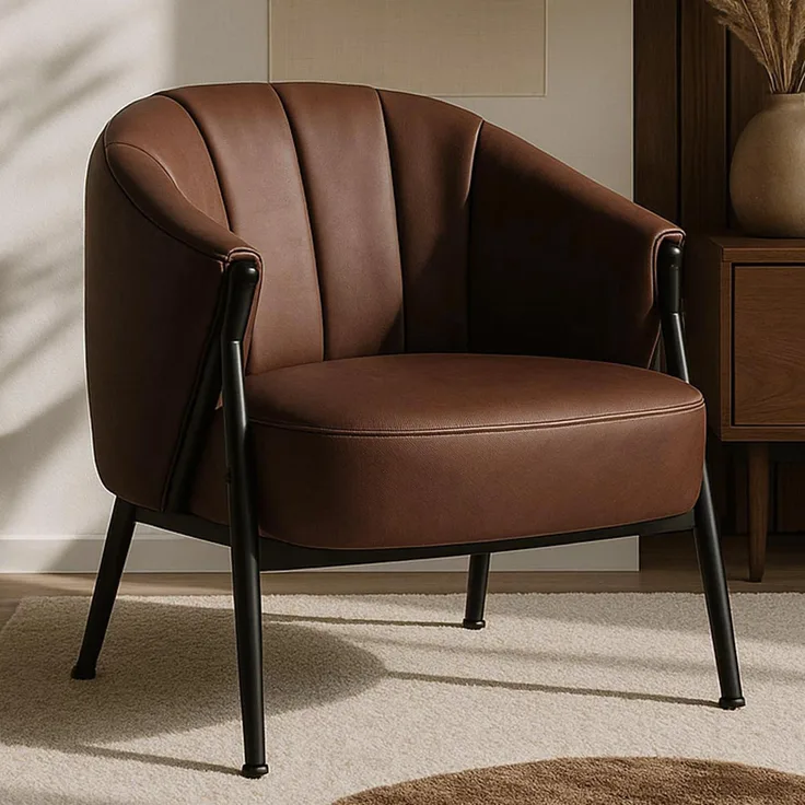 Sessel HWC-P30, Polster-/Cocktail-/Clubsessel Lounge Chair Vintage Retro Industrial Metall Kunstleder ~ rostrot