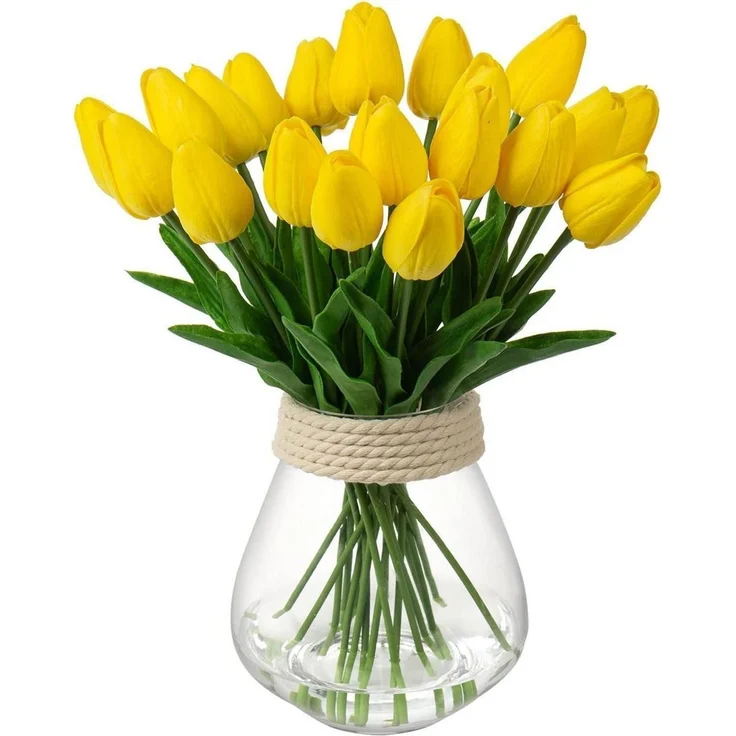20 Stück Künstliche Tulpen Blumenstrauß Latex Real-Touch Gelb 34cm – Bild 1