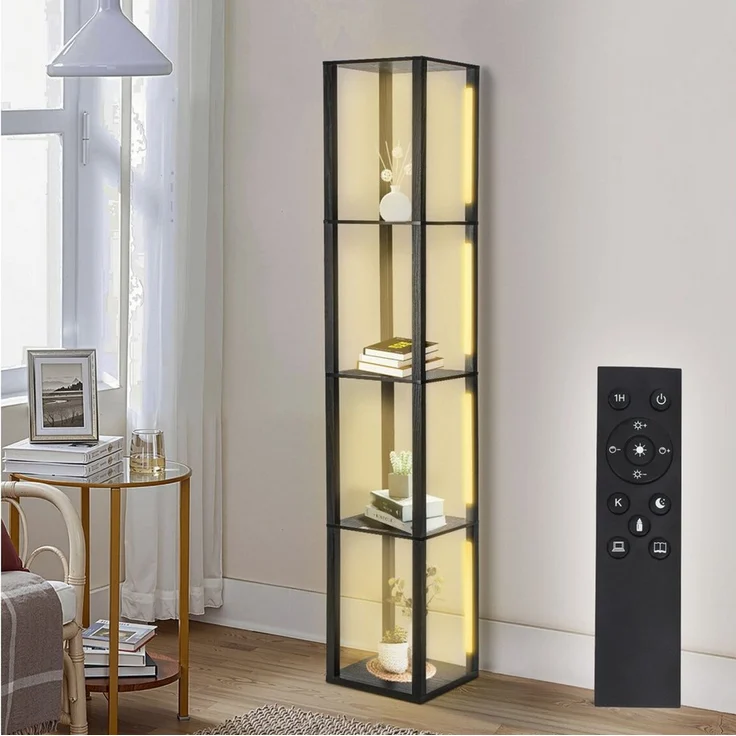 Clanmacy Stehlampe Stehlampe Wohnzimmer mit 4 Regalen, Stehlampe mit Fassung – Bild 5