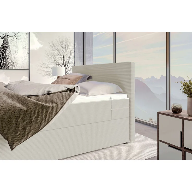 Sofa Dreams - Boxspringbett Valerio - Cordstoff - Greige - 200x200 cm – Bild 6