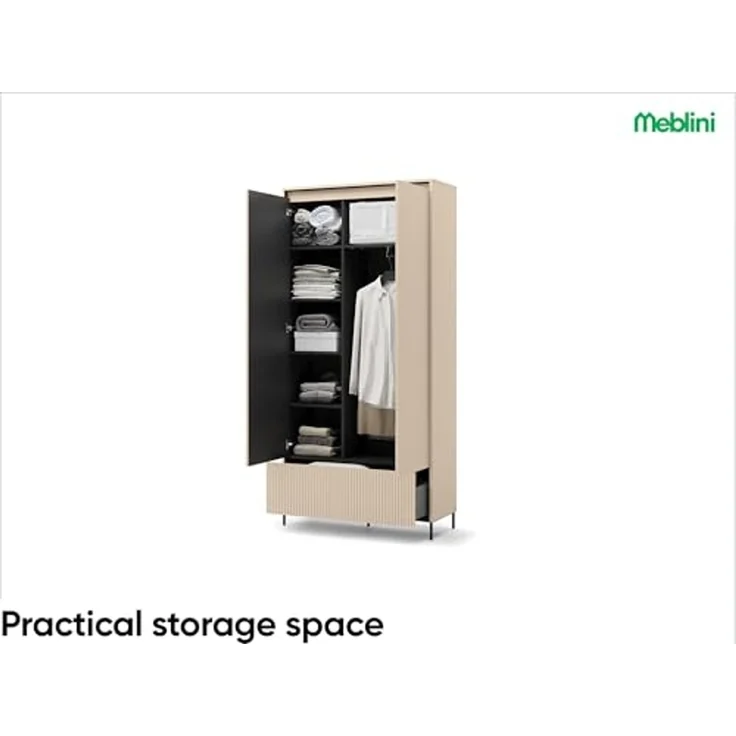 MEBLINI Garderobe Flur Möbel Set mit LED – TREND – Beige/Schwarz – Garderobenschrank Flur mit Kommode - Garderobe Schrank - Flurgarderobe - Flurschrank hoch – Bild 4