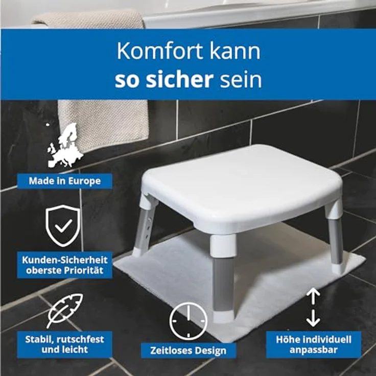 Weinberger Fußhocker Tritthocker Modell 43910, Höhenverstellbare Einstiegshilfe mit Anti-Rutsch-Funktion, moderne Badezimmerhilfe in Weiß für Senioren und Kinder – Bild 2