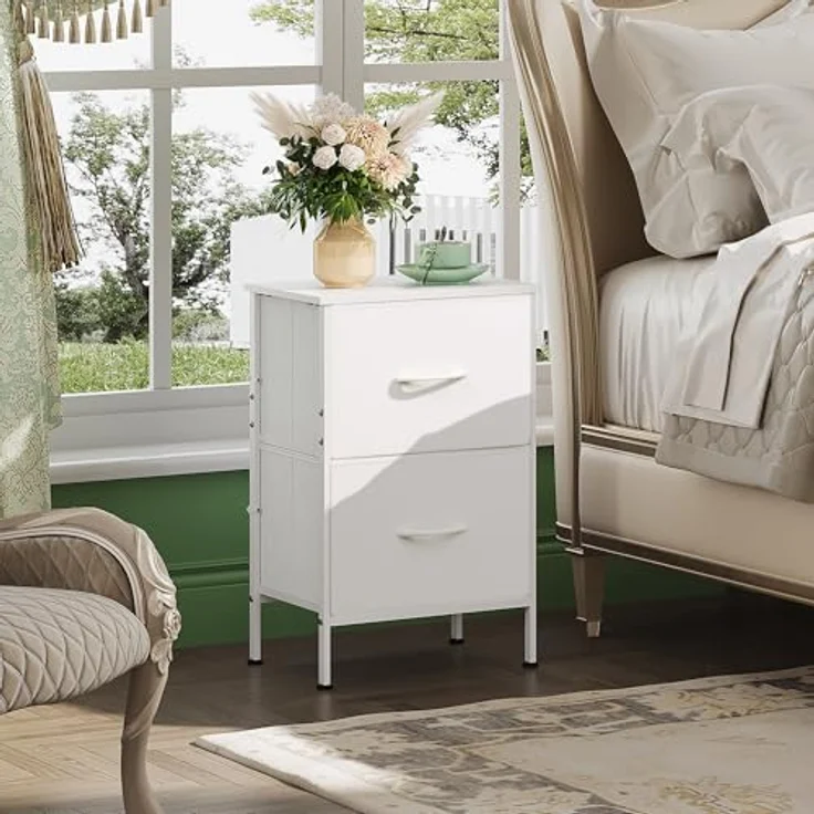 WLIVE Kommode, 2 kommode mit schubladen,Stoffschubladen mit Auszügen,für Schlafzimmer, Flur,Wohnzimmer, Kinderzimmer, mit stabilem Stahlrahmen und Holzpaneelen, weiß – Bild 3