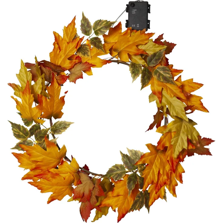 LED Türkranz Autumn mit Blättern Ø 45cm Timer warmweiß Outdoor