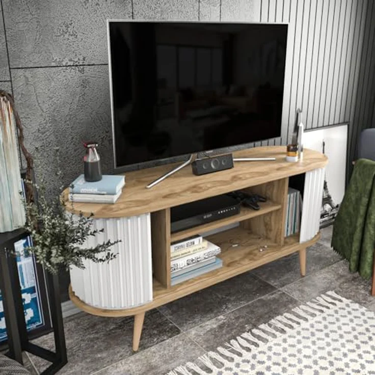 Hanah Home Modern TV Stand, Oud Oak & White, 140 x 43 x 64 cm | 100% Melamine Coated Particle Board, 18 mm Thick | Stylish & Functional for Living Rooms – Bild 6