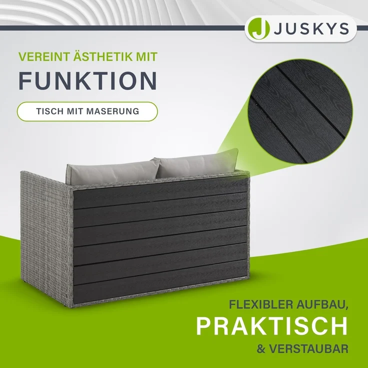 Juskys 'Jamaika' 2in1 Relax Gartenmöbel Set - Tisch, Gartenlounge Sofa, Polyrattan Grau – Bild 4