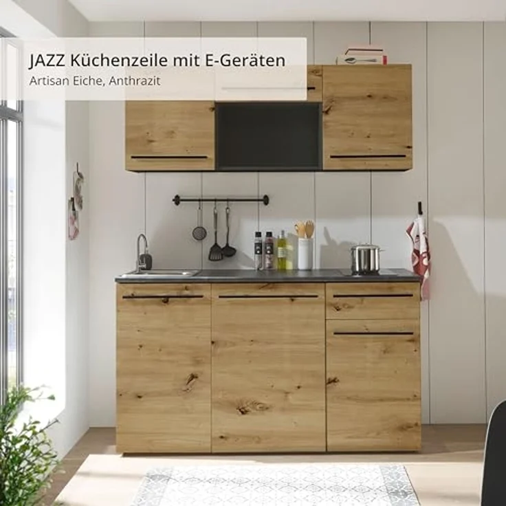 Bega BBK Küchenblock mit E-Geräten JAZZ SINGLE Z 160 - Küche in Artisan Eiche-Anthrazit – Bild 3