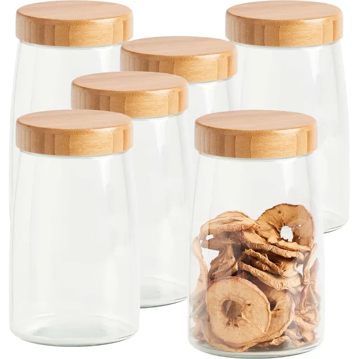 6er Set Vorratsglas mit Bambusdeckel - Ø 12,5 x 20,5 cm