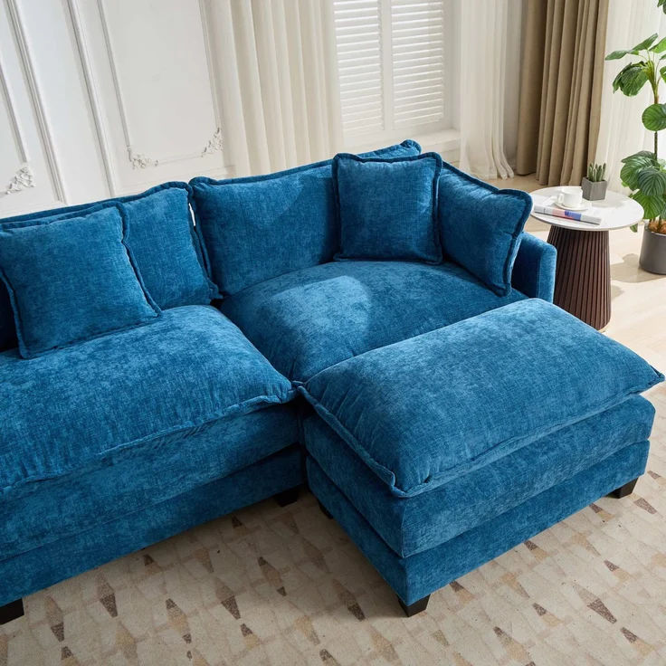 ZUBALIYA Sofa mit LED - Beleuchtung, mit Chenille - Bezug, mit Cordbezug, modular aufgebaut, aus Chenille, für Wohnzimmer und Apartments – Bild 10