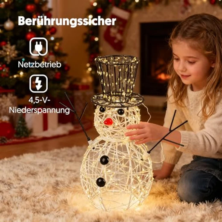LEDYA Schneemann Weihnachtsbeleuchtung, 400 LEDs Warmweiß, 31 cm LED Schneemann Lichterkette mit Timer, Netzbetrieben, Innen- & Außenbereich, Weihnachtsdeko Schneemann für Haus, Garten, Hof, Party – Bild 4
