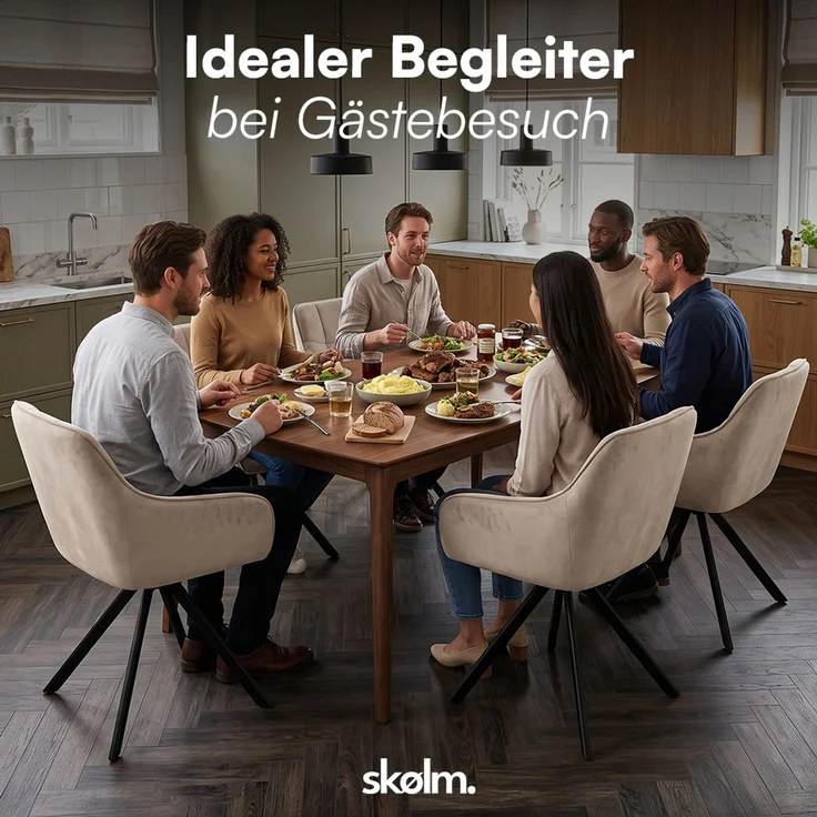 skølm 'Sköll' Esszimmerstühle, 6er Set, macchiato, gepolstert mit Samt-Bezug, höhenverstellbar & drehbar, Polsterstühle mit Armlehnen, bis 150 kg belastbar – Bild 9