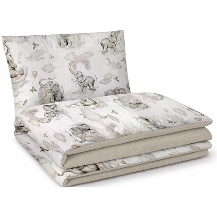 Babynest Nestchen Baby Set für Neugeborene – 5-teilig – Kuschelnest aus 100% Baumwolle & Waffelpique – Babykokon tragbar – für Babybett, Kinderbett & Kinderwagen – OEKO-TEX - Elefanten und Sand – Bild 7