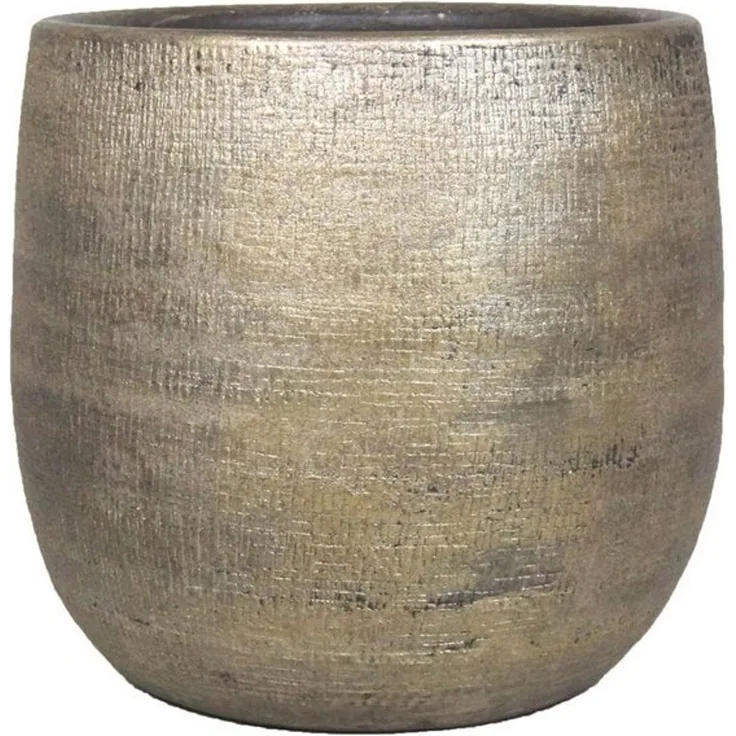 INNA-Glas Blumentopf Keramiktopf mit Maserung, Gold, 16 cm, Ø 17,5 cm