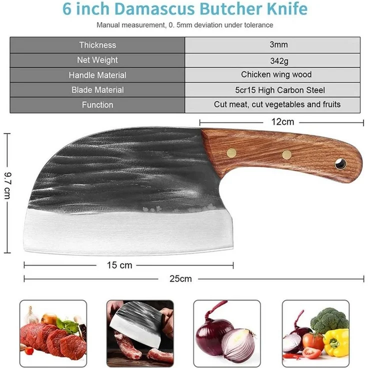 Muxel Messerschärfer Premium-Messer Vielseitig, Handgeschmiedet, Rustikal Hackmesser und, schwer mit Lederscheide – Bild 4