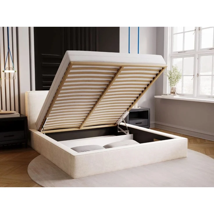 GrainGold Polsterbett mit Bettkästen MONACO, Modern Bett mit Kopfteil - 180x200 cm, Creme (1x Bett) – Bild 2