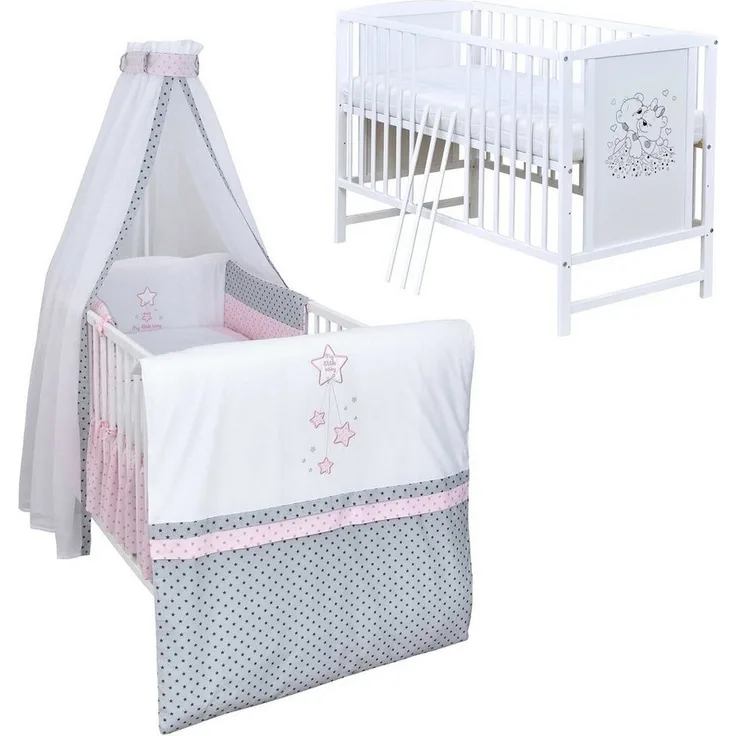 Baby-Delux Komplettbett Babybett Mia Komplettset, 10-tlg, Kinderbett 60x120 cm weiß, Bettset verschiedene Designs