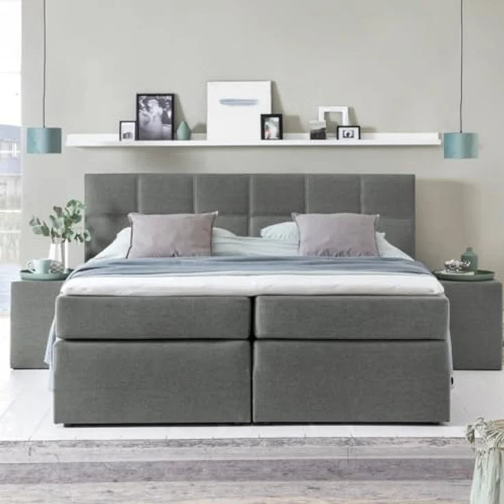 Möbelfreude Boxspringbett Boxspringbett Bea Hellgrau 200x200 cm H3, Hellgrau 200x200 cm H3 7-Zonen Taschenfederkern-Matratze + Bonell-Fede – Bild 2