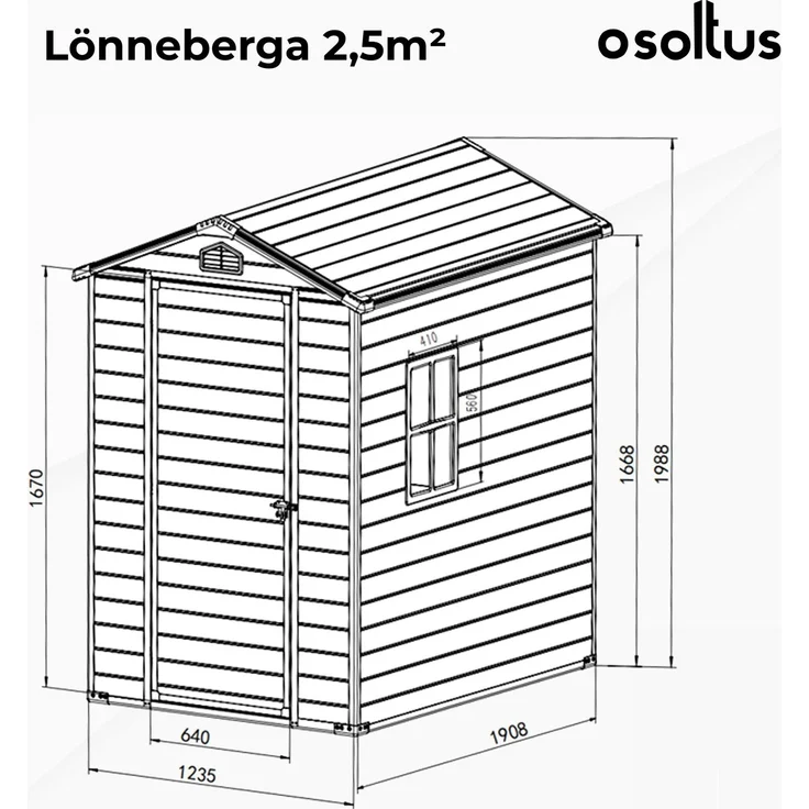 osoltus 'Lönneberga' Gartenhaus, 2,5m², Kunststoff grau, 195 x 128cm – Bild 3