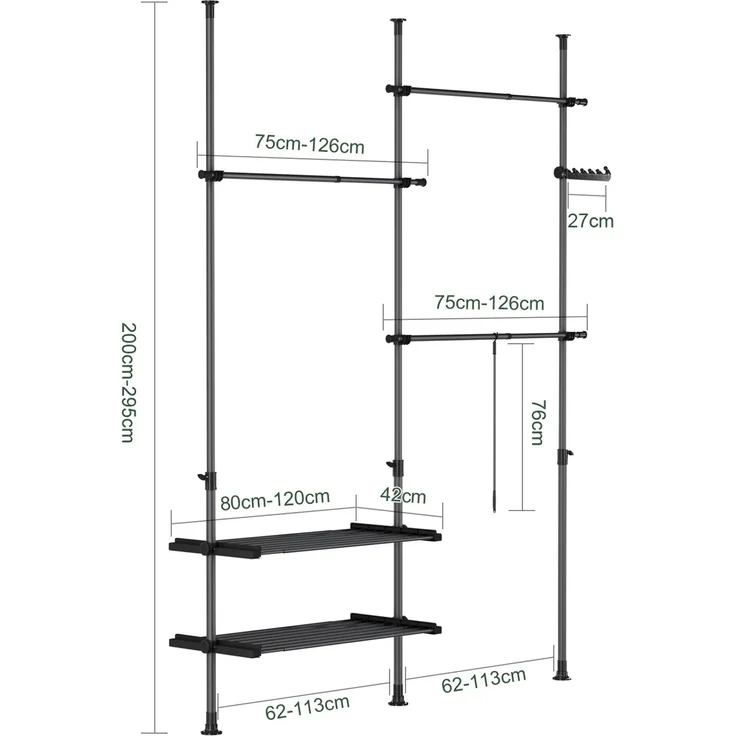 SoBuy FRG34-II-SCH Garderobenständer, Metall, Pulverbeschichtung, Schwarz, 113 x 295 x 42 cm – Bild 4