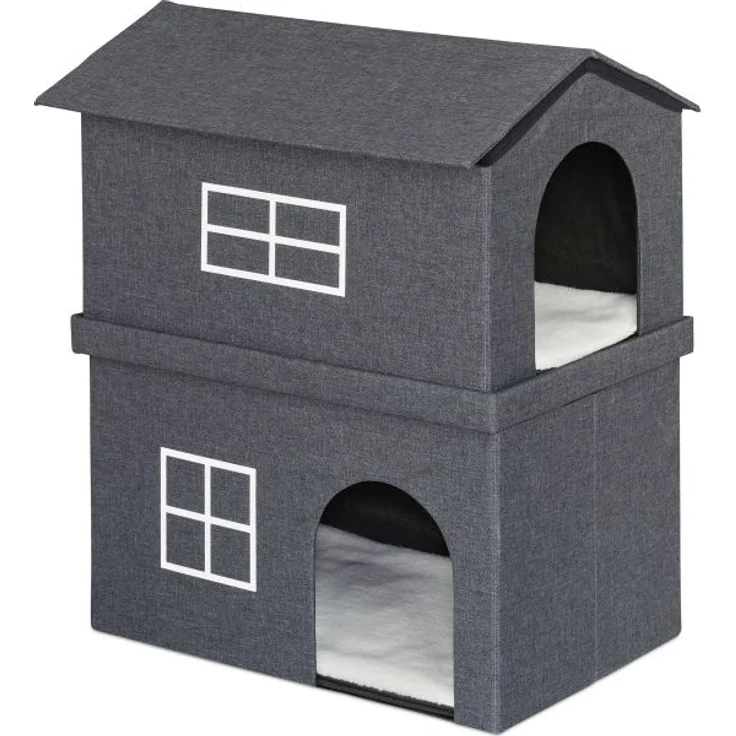 Relaxdays Katzenhaus 2 Etagen für drinnen, 71,5 x 44 x 62,5 cm, Grau – Bild 9