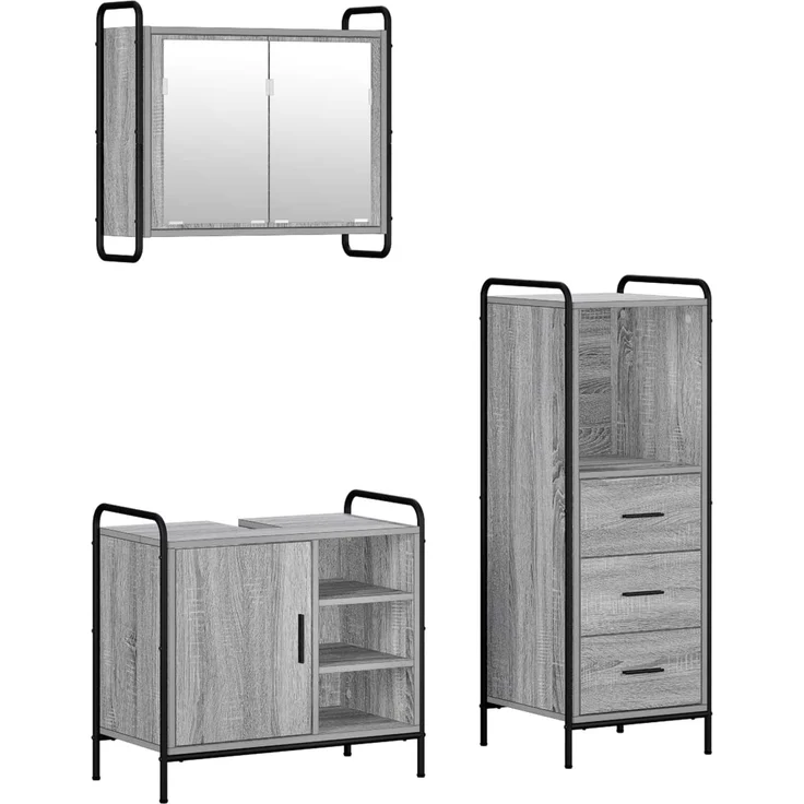 vidaXL Badezimmerschrank-Set 3 stk. Sonoma-Grau 40 x 36 x 109,5 cm 3444534 – Bild 2