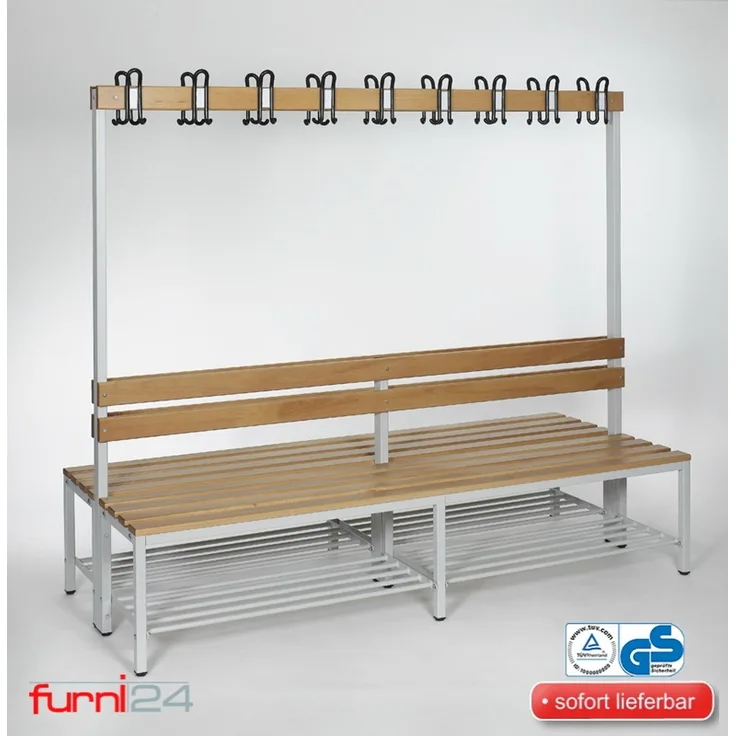 Garderobenbank doppelseitig mit Schuhrost 200 cm grau