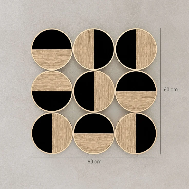 MELAYR, Geometrische Wanddekoration, modernes 3D-Ornament, 60 x 60 cm, 60 x 3,8 x 60 cm, Schwarz+Naturholz – Bild 5
