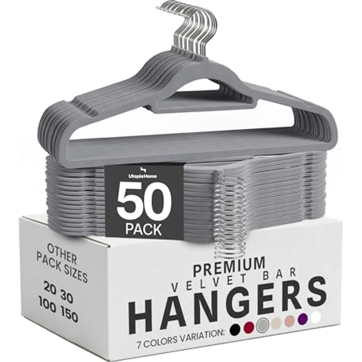 Utopia Home - Premium Kleiderbügel aus Samt (Grau, 50er-Pack)