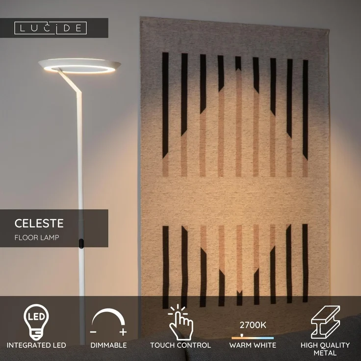 LUCiDE Stehleuchte CELESTE DH 28x174 cm weiß Stehlampe Leseleuchte Deckenfluter Bogenleuchte – Bild 3