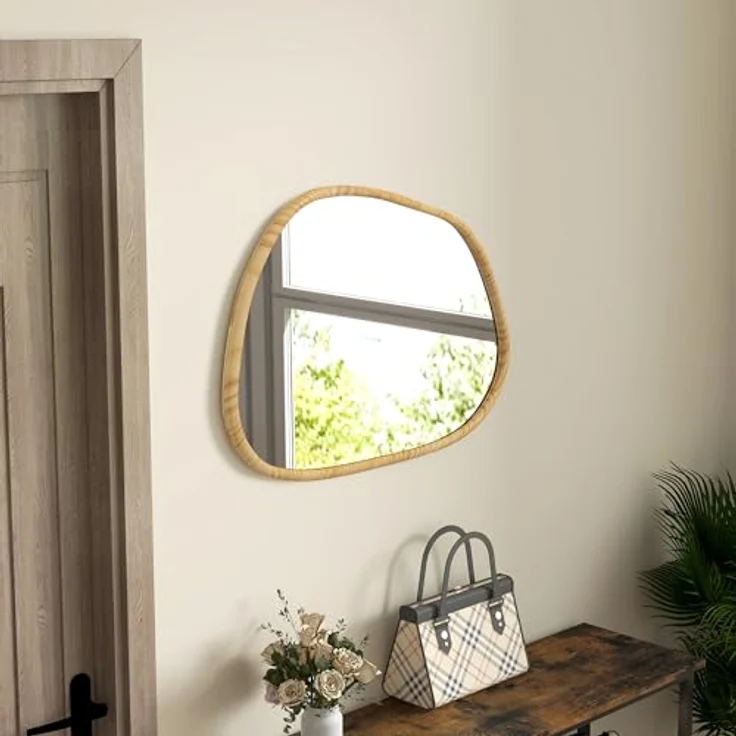 HOMCOM Wandspiegel, Natur, 2.1x60x80 cm, Glas, Holzwerkstoff, vielseitig, vertikal/horizontal aufhängbar – Bild 6