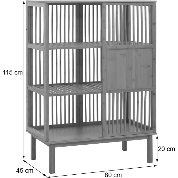 Mendler 'HWC-N81' Badregal mit 3 Regalböden und Schiebetür, Bambus natur, 80 x 45 x 112 – Bild 3