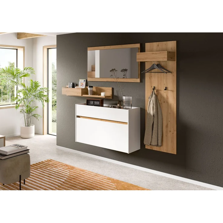 Garderobenkombination B/H/T: 192x205x32 cm in weiß Nachbildung und Artisan Oak Nachbildung – Bild 5