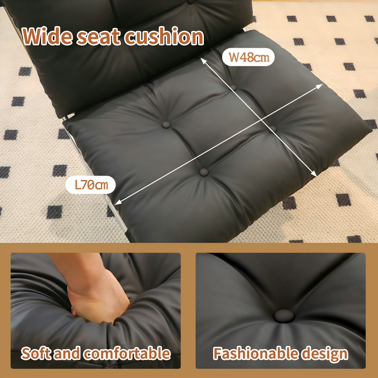 LVHOM Loungesessel im Barcelona-Stil, Relaxsessel mit Chromgestell, Polstersessel aus Kunstleder, abnehmbares Kissen, Lesesessel für Wohnzimmer & Balkon, Schwarz – Bild 3