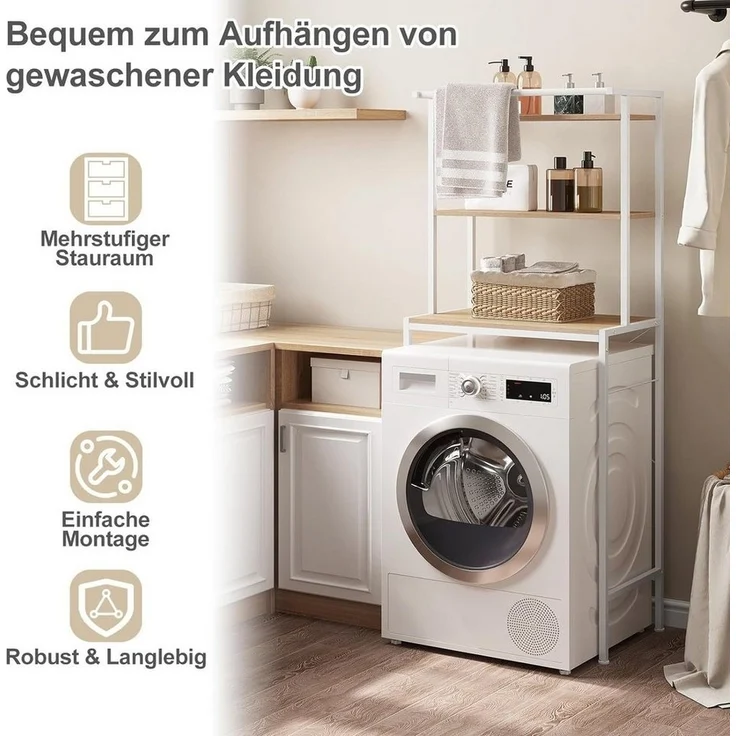 EUGAD Mehrzweckregal, 1-tlg, Waschmaschinenregal, WC Regal, Metall Holzwerkstoff – Bild 3
