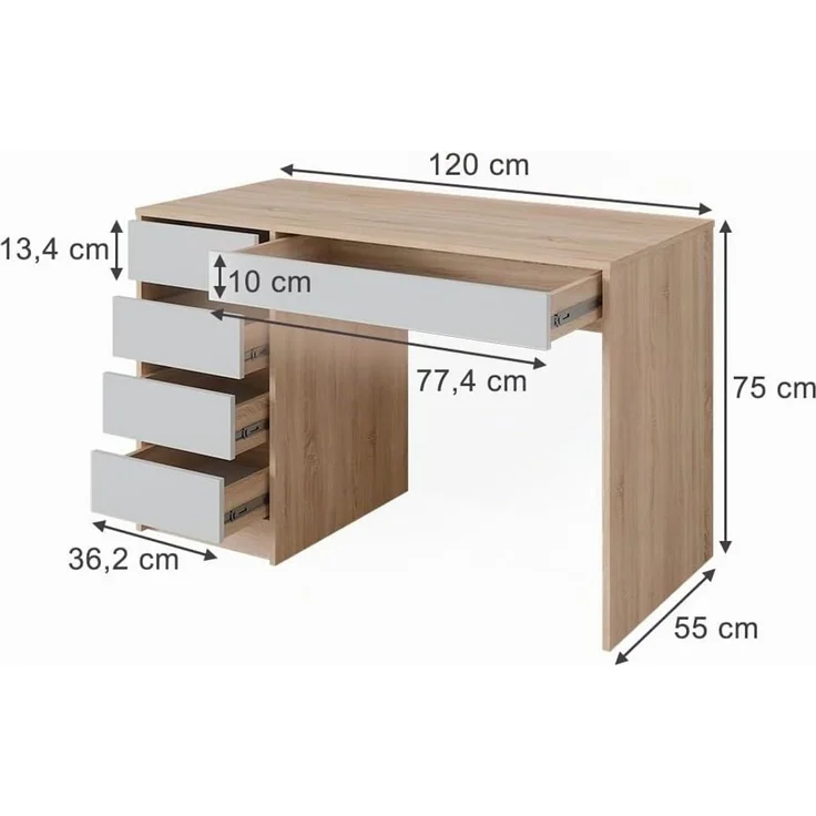 Schreibtisch Sherry Sonoma/Weiß 55 x 120 cm mit Schubladen Vicco – Bild 3