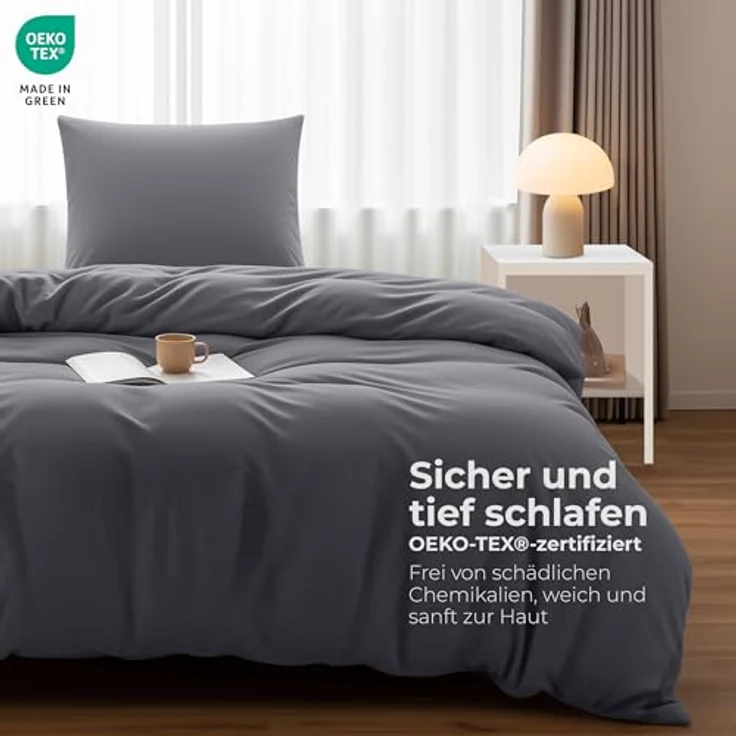 Utopia Bedding Bettwäsche 135x200 Set - Mikrofaser Bettbezug 135x200 cm + 1 Kissenbezug 80x80 cm - Grau – Bild 3